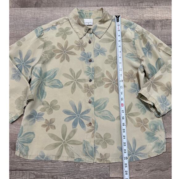 Click Color Me Cotton CMC Size Large Tencel Hawaiian Button Up Shirt Floral Top - Picture 5 of 6